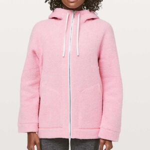 Lululemon So Sherpa Hooded Zip Front Jacket Heathered Pink Haze Size 8